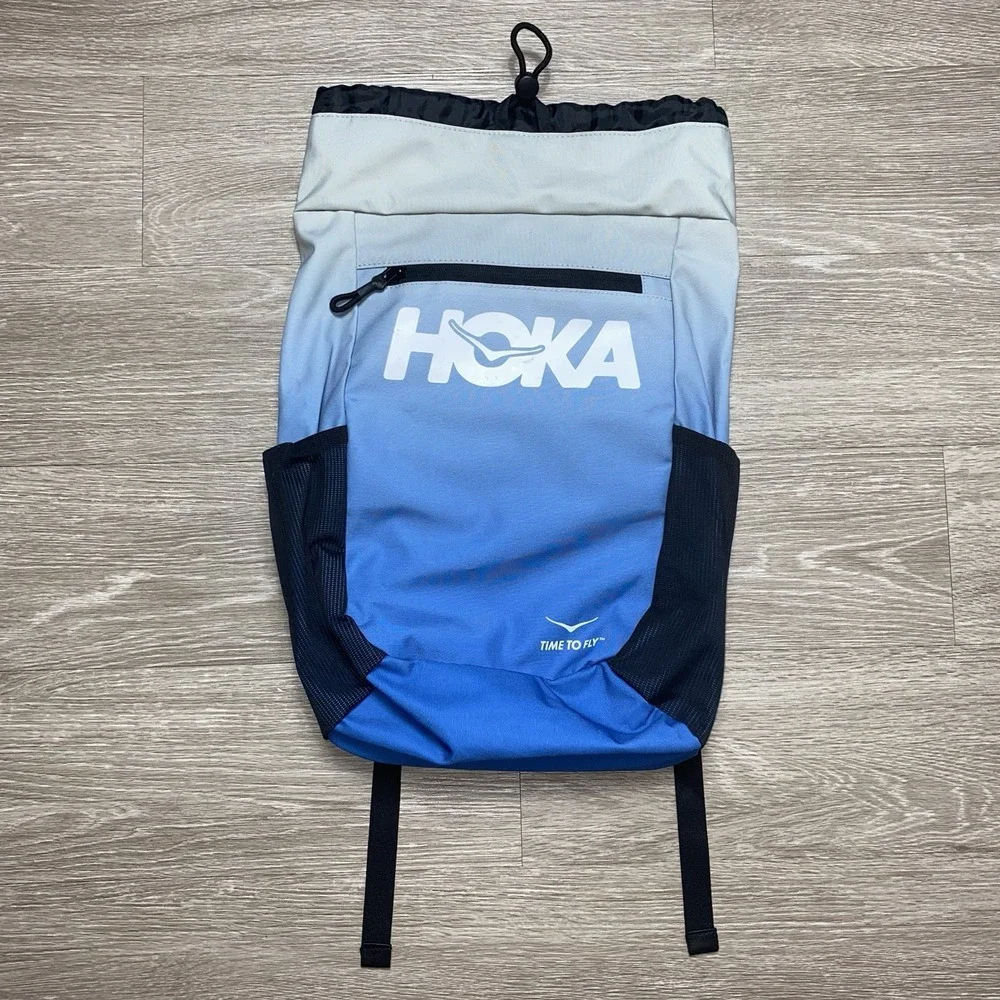 Hoka One Blue One Time To Fly Drawstring Backpack Shoe Bag Lightweight Running